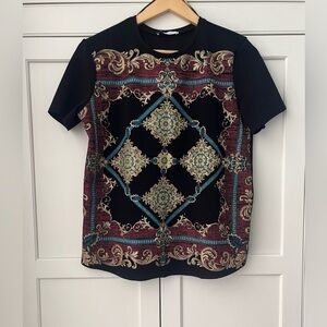 Zara Womens Top Size M Black Gold Baroque Short Sleeve T-Shirt